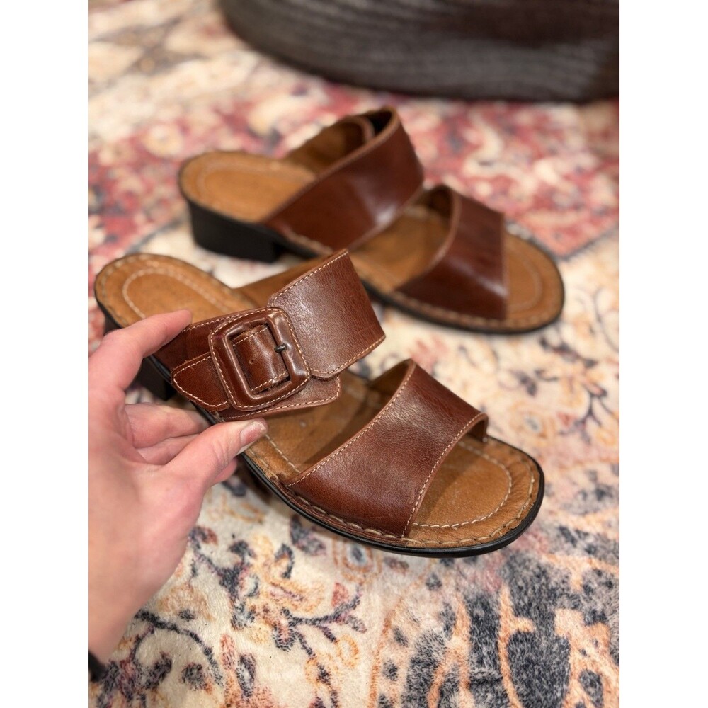 Josef Seibel Leather Slide Sandals Women 42 US 10 Brown Buckle Comfort